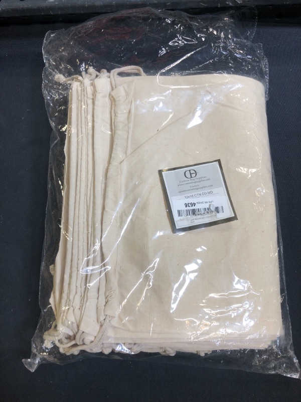 Photo 2 of 12x16" Reusable Eco friendly Cotton Double Drawstring Muslin Bags "premium quality" (Natural Color)-25 count pack
