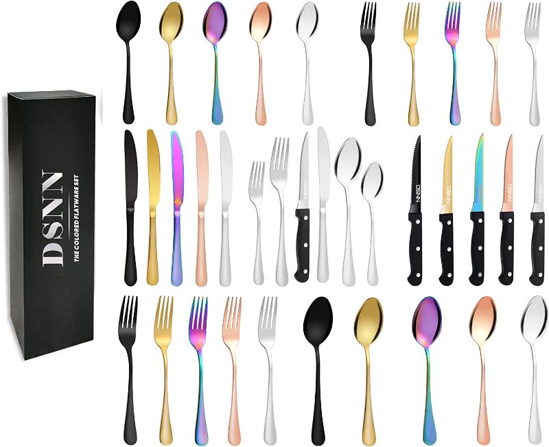 Photo 1 of DSNN 36-Pieces Silverware Set Serve 6, A Colorful Tableware, Modern Kitchen Cutlery for Dinning Table black, gold, silver, rose gold,rainbow
sealed 