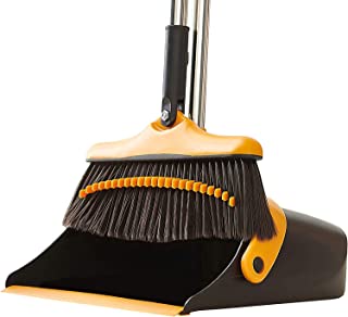 Photo 1 of Broom and Dustpan Set with Long Handle - Kitchen Brooms and Stand Up Dust Pan Magic Combo Set for Home - Lobby Broom with Rotation Head and Standing Dustpan for Floor Cleaning (Black)
