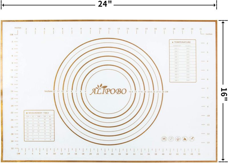 Photo 1 of ALIPOBO Extra Thick Silicone Baking Mat with Measurements, Non Stick Pie Crust Mat, Rolling Cookie Dough Mat, Non Stick Silicone Pastry Mats for Kneading Dough, Counter Mat (L-24'' X 16", Gold)
