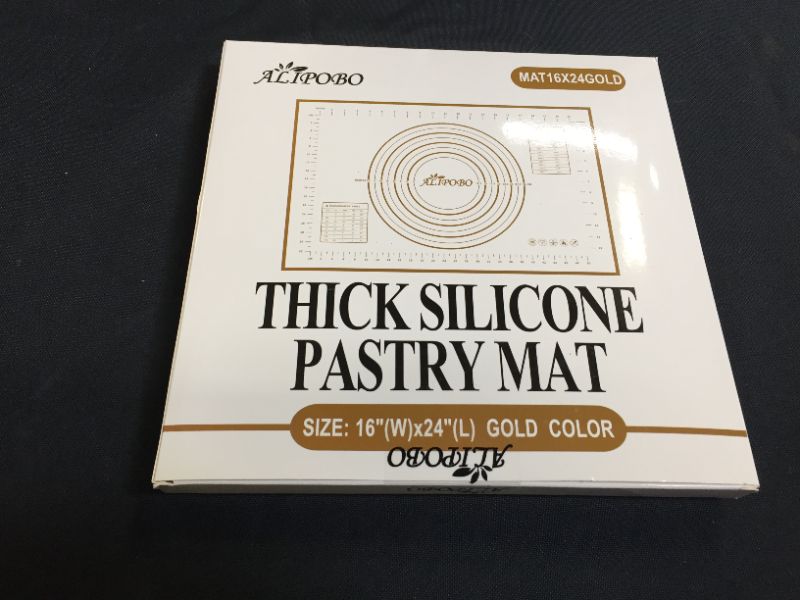 Photo 2 of ALIPOBO Extra Thick Silicone Baking Mat with Measurements, Non Stick Pie Crust Mat, Rolling Cookie Dough Mat, Non Stick Silicone Pastry Mats for Kneading Dough, Counter Mat (L-24'' X 16", Gold)
