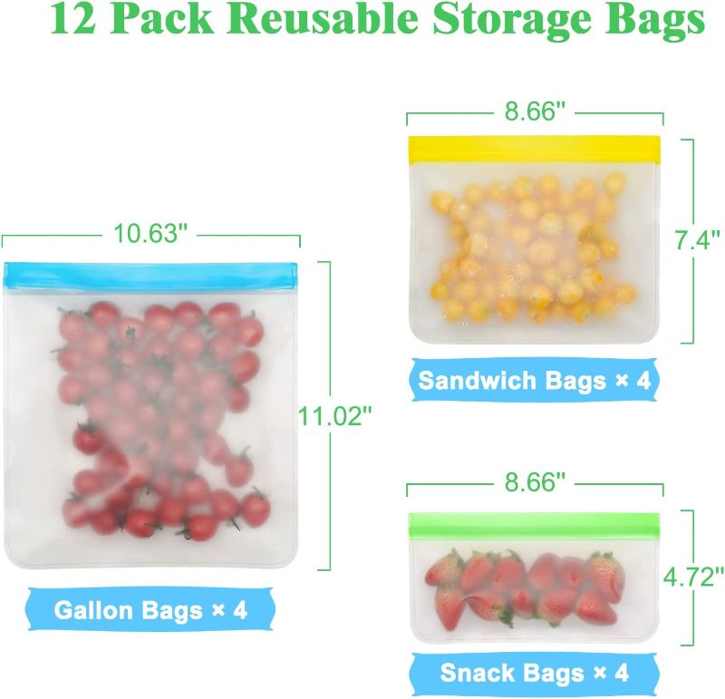 Photo 1 of 12 Pack Reusable Food Storage Bags - Upgrade BPA FREE Freezer Bags