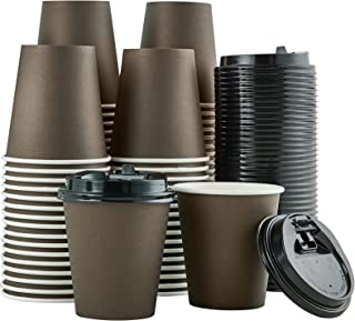 Photo 1 of 100 Pack 10 oz Paper Coffee Cups, Brown Disposable Coffee Cups with Lids, Drinking Cups for Cold/Hot Coffee, Water, Juice, or Tea, Hot Paper Coffee Cups for Home, Restaurant, Store and Cafe.
(SOME MISSING CUPS AND LIDS)