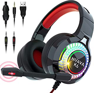Photo 1 of Nivava Gaming Headset for PS4, PC Headphones with Microphone LED Light Mic for Nintendo Switch PS5 (DAMAGES TO BOX)