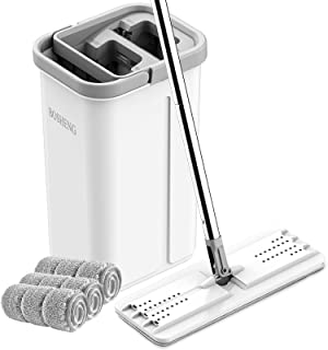 Photo 1 of BOSHENG Mop and Bucket with Wringer Set, Hands Free Flat Floor Mop and Bucket, 3 Washable Microfiber Pads Included, Wet and Dry Use, Home Floor Cleaning System for All Floor Types and Windows (MISSING MOP PADS)
