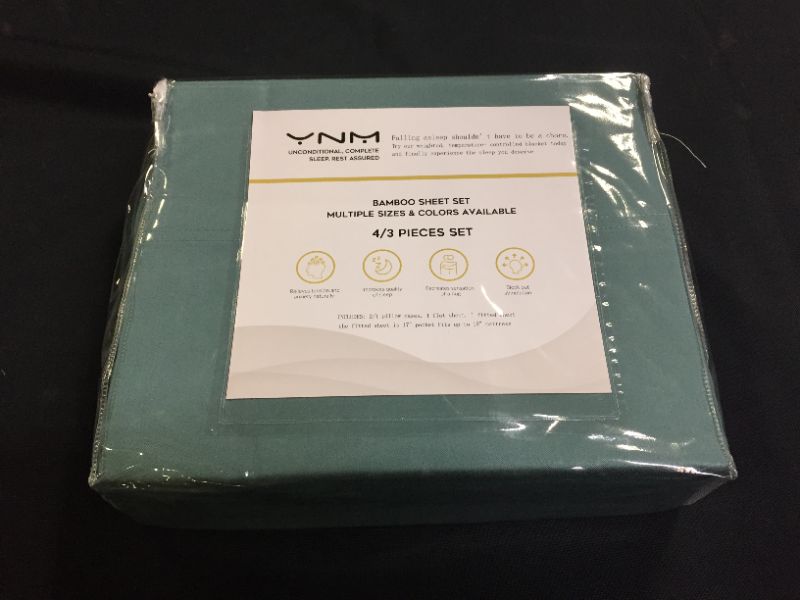 Photo 2 of YNM 100% Bamboo Sheet Set - Cooling and Silky-soft 400TC Bamboo Fabric, 3-Piece Set Includes Flat Sheet, Super Deep Pocket Fitted Sheet, and 1 Pillowcase - Twin XL, Sea Grass
