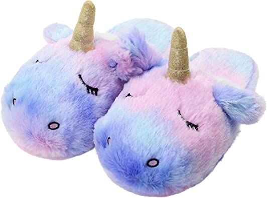 Photo 1 of FLYFUPPY Womens Slippers Girls Slippers Soft Fuzzy Slip-on Unicorn Slipper with Memory Foam Indoor Outdoor Cute Animal Bedroom House Shoes for Women MEDIUM 
