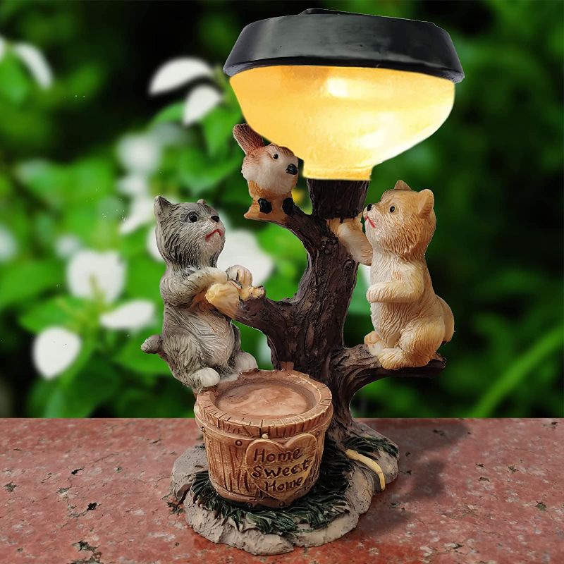Photo 1 of Cat and Bird Garden Statues with Solar Light, Sign with Sweet Home Bonsai Tree Resin Garden Gnomes, Funny Garden Sculptures & Statues for Patio, Lawn, Yard, Outdoor Decorations, Easter Garden Gifts
