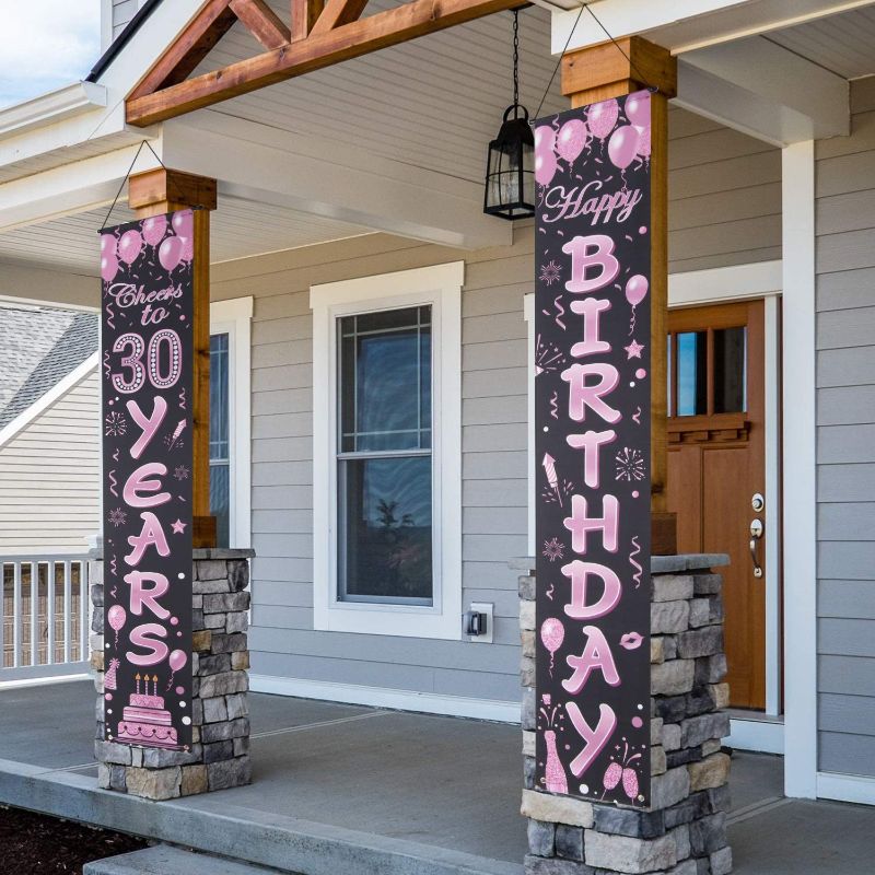 Photo 1 of 
Happy Birthday Banner 30th Birthday Decorations Banners Cheers to 30 Years Birthday Party Supplies Rose Gold Welcome Porch Sign for Women, Her, Indoor, Outdoor Party Decor