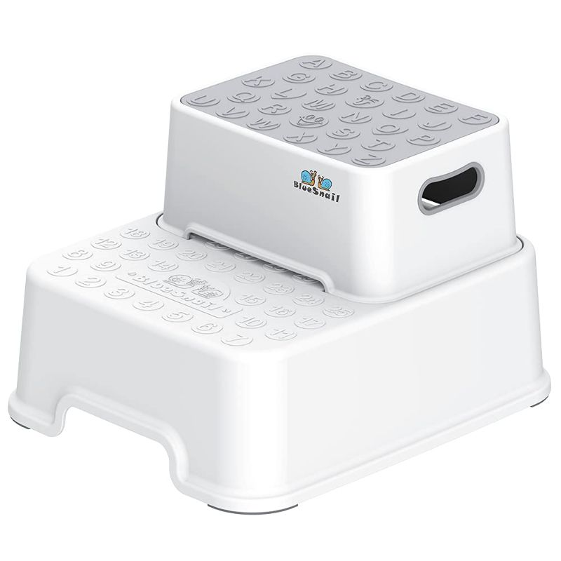 Photo 1 of BlueSnail Double up Step Stool for Kids, Anti-Slip Sturdy Toddler Two Step Stool for Bathroom , Kitchen and Toilet Potty Training (White)
