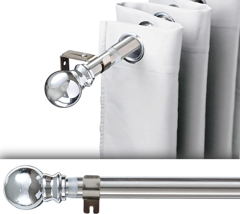 Photo 1 of 1 Inch Adjustable Curtain Rod Set-Silver Curtain Rods for Windows 48 to 84"- Stainless Steel Single Window Rod for Grommet Curtains,Drapes (With 3 Brackets)
