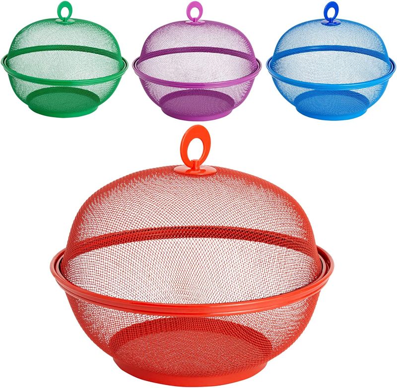 Photo 1 of Mesh Wire Fruit Basket with Lid for Vegetables, Fruits, Gifts, House Warming, Home, Restaurants, 4 Colors
