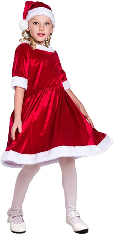 Photo 1 of Girl’s Santa Costume Christmas Dress Kids Red Skirt Velvet Outfit | SIZE M |