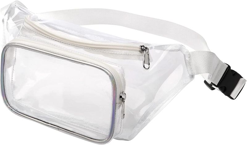 Photo 1 of Fanny Pack, Packism Clear Fanny Pack Waterproof Cute Waist Bag Stadium Approved Clear Purse with Adjustable Strap Transparent Belt Bag for Women Men, Concerts, Festival, Travel, Events, White/Clear