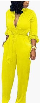 Photo 1 of Aro Lora Women's Deep V Neck Long Sleeve Button Down One Piece Wide Leg Jumpsuit Romper
size L: