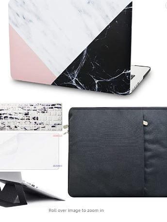 Photo 1 of KECC Compatible with MacBook Air 13 inch Case 2022 2021 2020 A2337 M1 A2179 Touch ID Protective Plastic Hard Shell + Keyboard Cover + Sleeve + Screen Protector + Laptop Stand (White Marble Pink Black)
