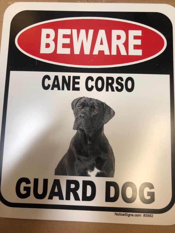 Photo 2 of Beware Cane Corso Guard Dog Outdoor Aluminum Sign - Warning Signs for Home, Dog House Sign Decorations, Animal Warning Signs - Safety Sign for The Home, Indoor Outdoor Metal Signs - 8.5" X 10"
