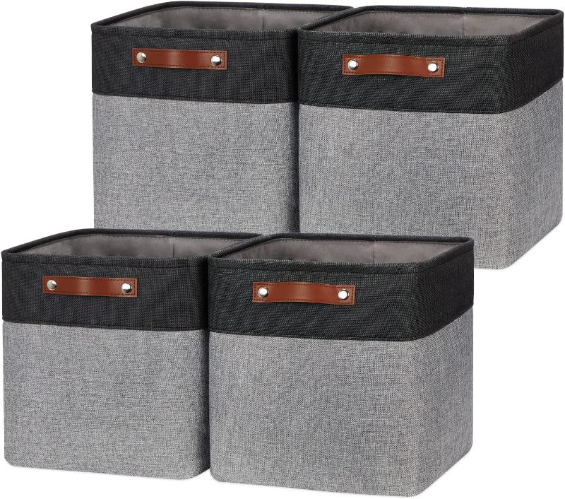 Photo 1 of  Fabric Cube Storage Baskets Bins Cube Baskets 11x11, Set of 4, Foldable Storage Cube Bin Baskets for Shelves with Handles, Bins for Cube Organizer Home Toy Nursery Closet Bedroom(Black White)
