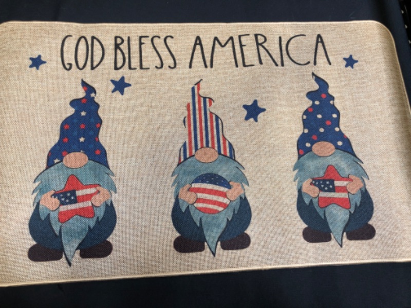 Photo 2 of Artoid Mode Strip God Bless America Gnomes Decorative Doormat Peace Love USA, 4th of July Vietnam War Patriotic Memorial Day Independence Day Low-Profile Floor Mat for Indoor Outdoor 17 x 29 Inch
