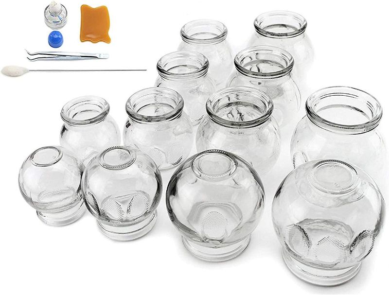 Photo 1 of Medical Grade Glass Cupping Therapy Set Professional Vacuum Cupping Therapy Equipment (12 pcs Thick Glass Cupping Set with BOUNS Kits Pro)