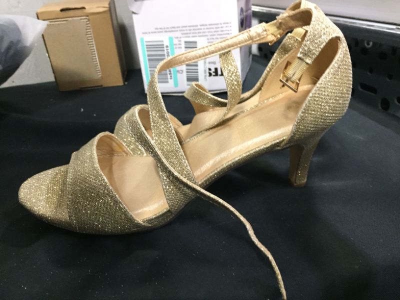 Photo 3 of mysoft Women's Stilettos Sparkly Strappy Wedding Shoes Open Toe Prom Pump Heel Sandals--size 9 1/2 