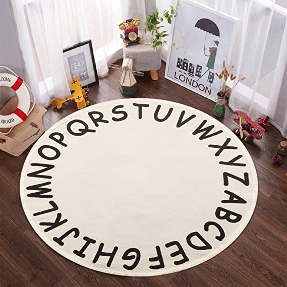 Photo 1 of ABC Kids Round Rug 4ft Cream Alphabet Cotton Tassel Soft Educational Washable Nursery Tent Play Mat for Kids Room Bedroom Living Room