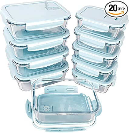 Photo 1 of [10 Packs, 20 Pieces] Glass Food Storage Containers with Lids (Built in Vent), Airtight Meal Prep Containers, Glass Bento Boxes for Home Kitchen, BPA Free & Leak Proof (10 lids & 10 Containers) - Blue