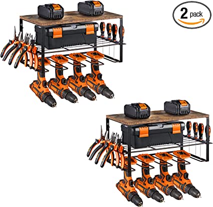 Photo 1 of 2 Pack Power Tool Organizer, Garage Organization and Storage, Drill Holder Wall Mount, Utility Rack for Cordless Drill, Compact Steel Design w/ 100# Weight Limit | Perfect for Father's Day