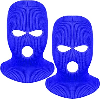 Photo 1 of 2 Pieces 3-Hole Ski Mask Knitted Face Cover Winter Balaclava Full Face Mask for Winter Outdoor Sports--blue
