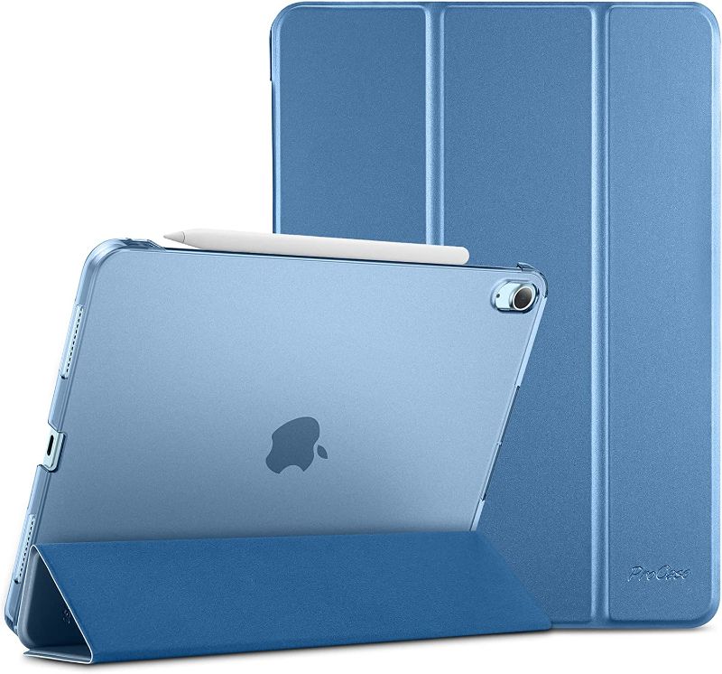 Photo 1 of ProCase iPad Air 5th Generation Case 2022 / iPad Air 4th 2020 Case 10.9 Inch, Slim Stand Hard Back Shell Protective Smart Cover Cases for iPad Air 5th A2589 A2591/ Air 4th Gen A2316 A2324 -Blue
