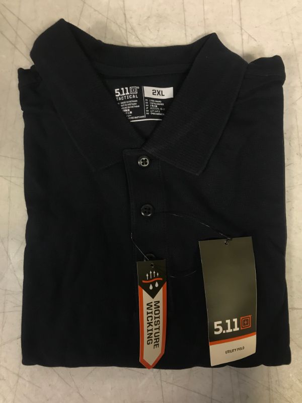 Photo 2 of 5.11 Tactical Men's Utility Long Sleeve Polo, Polyester-Cotton, Integrated Side Vents, Dark Navy, 2XL