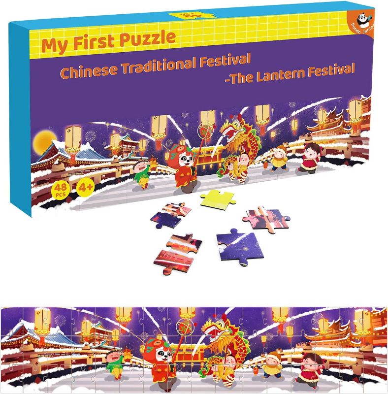 Photo 1 of Panda Juniors 48 Pieces Puzzle for Kids 4-8, Jumbo Jigsaw Paper Long 90cm Floor Puzzles for Toddler Children Preschool Learning Educational Toys Traditional Chinese Culture New Year