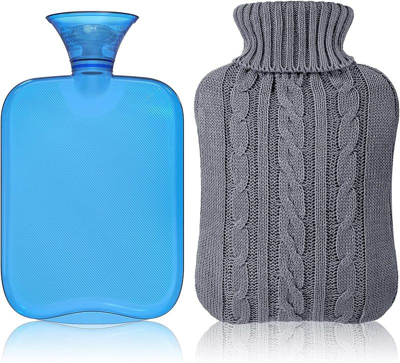 Photo 1 of All one tech Transparent Classic Rubber Hot Water Bottle with Knit Cover - Blue