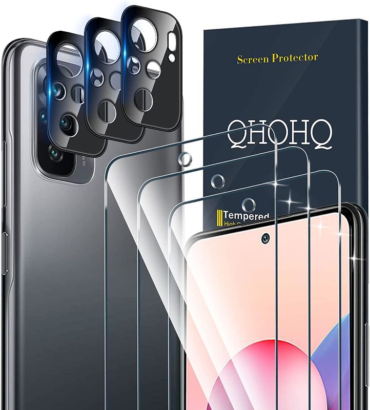 Photo 1 of QHOHQ 3 Pack Screen Protector for Xiaomi Redmi Note 10/Note 10S (Not fit Note 10 5G) with 3 Packs Camera Lens Protector,Tempered Glass Film,9H Hardness - HD - Anti-Scratch - Easy Installation
