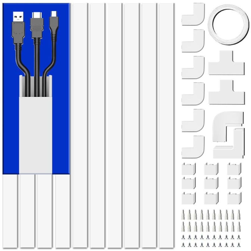 Photo 1 of Cord Cover Raceway Kit, 157in Cable Cover Channel, Paintable Cord Concealer System Cable Hider, Cord Wires, Hiding Wall Mount TV Powers Cords in Home Office, 10X L15.7in X W0.95in X H0.55in, White
