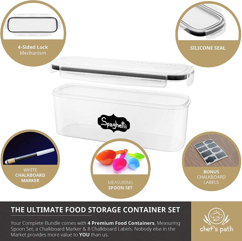 Photo 3 of Chef's Path Airtight Food Storage Container Set (Set of 6) - Ideal for Pasta, Spaghetti & Noodles - Pasta Containers for Kitchen Organization and Storage - Plastic Canisters with Durable Lids