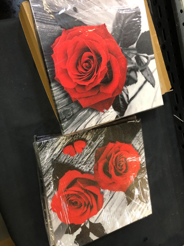 Photo 3 of Canvas Wall Art Red Rose Painting Bathroom Accessories,Black and White Wall Art Flower Pictures Canvas Print Artwork for Living Room Bedroom Home Decorations 4 Pieces