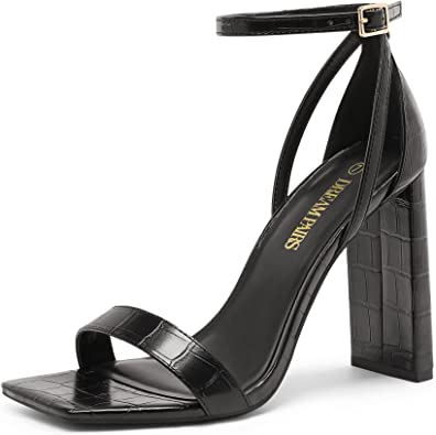 Photo 1 of DREAM PAIRS High Heels Chunky Block Square Toe Heels for Women Dressy Open Toe Heel Sandals, BLACK SIZE 11