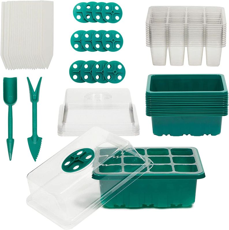Photo 1 of 12-Cell Seed Starter Trays with Humidity Dome, Gardening Tools, Plant Labels (46 Piece Set)
