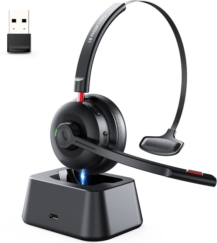 Photo 1 of Wireless Headset with Microphone, Tribit Bluetooth 5.0 Cell Phone Headphone Qualcomm QCC3020, AI Noise Canceling & CVC 8.0 for Home Office, Mute Button 50H Talk time, USB-A Dongle for PC, CallElite81