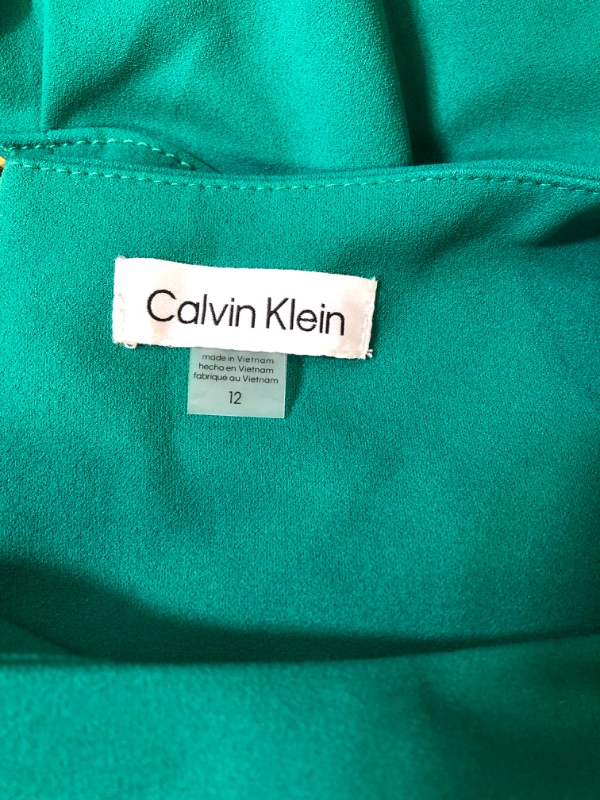 Photo 1 of Calvin Klein ruffle hem dress, GREEN w GOLD ZIPPER & TIE DESIGN FOR BACK , SIZE 12