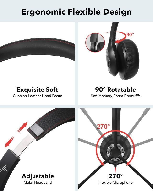 Photo 2 of USB Headset with Mic for PC, Over-Ear Computer Laptop Headphones with Noise Cancelling Microphone in-line Control for Home Office Online Class Skype Zoom