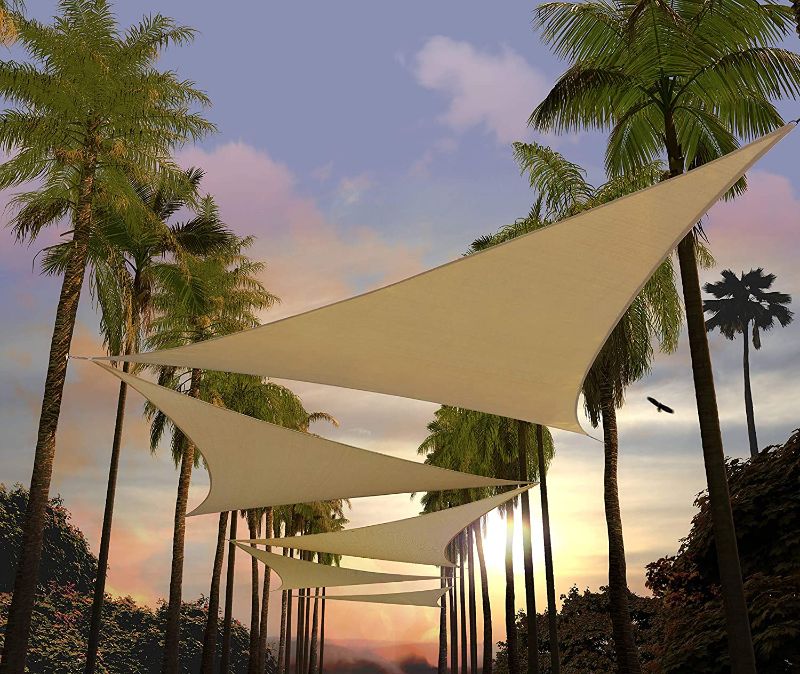 Photo 1 of Amgo 24' x 24' x 24' Sand Beige Sun Shade Sail Triangle AMTAPTN24-190GSM- Pergola Shade Sails Canopy for Patio
