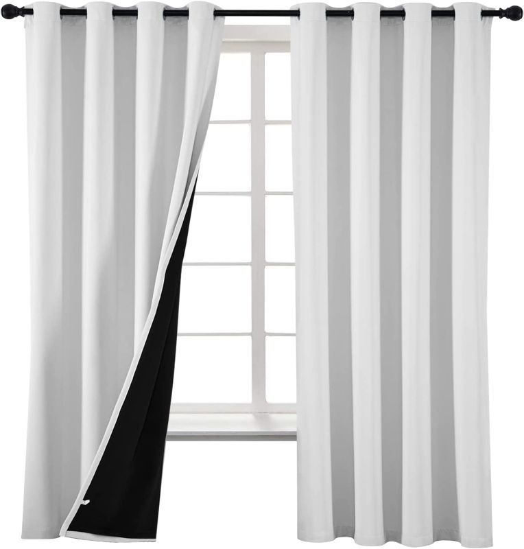 Photo 1 of 100% White Blackout Curtains Completely Shaded Bedroom Curtain Draperies Privacy Protection & Noise Reducing Drapes Black Lined Grommet Top Window Treatment Set of 2 Panels Greyish White, W52 x L63
