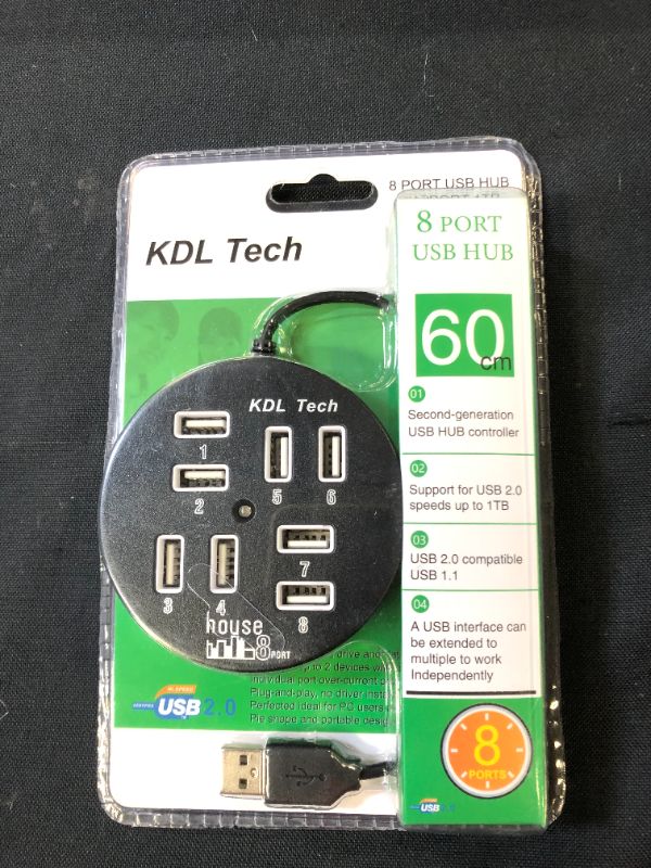 Photo 2 of KDL USB Hub 8 Ports Box Data Transmission Round Hub Multi-USB Splitter & Charge for Devices Faster for Mobile Phone, USB Flash Disk, PC, Tablet (Black)
