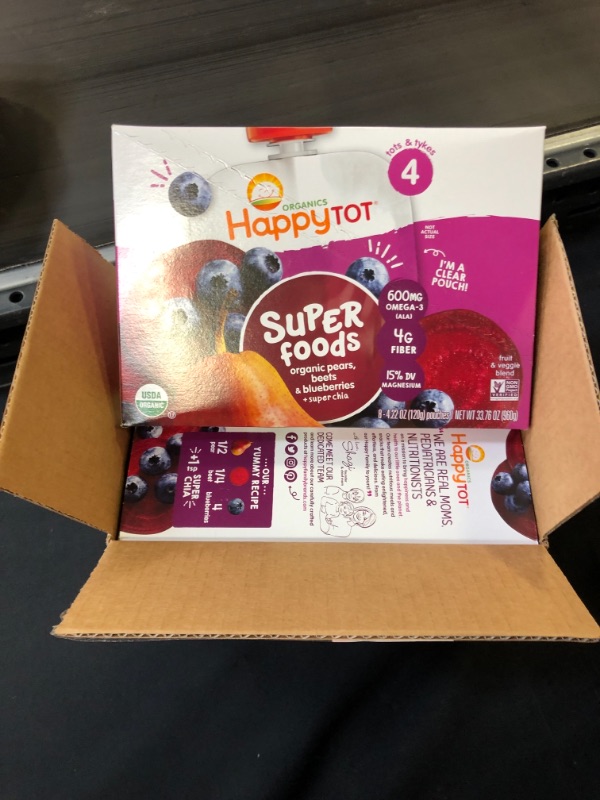 Photo 1 of (16 Pouches) Happy Tot Superfoods Stage 4 Organic Toddler Food Pears Blueberries & Beets + Super Chia 4.22 Oz
bb - sep - 28 - 2022 