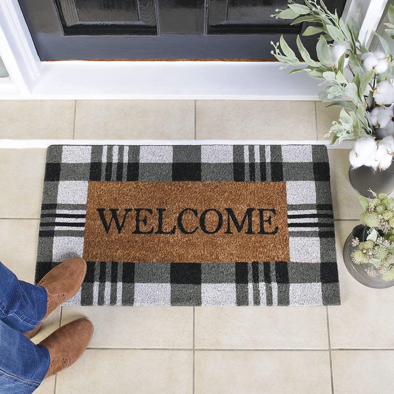 Photo 1 of Buffalo Plaid Decor Fall Welcome Mat - Durable Coir Doormat - Cute Welcome Mats for Front Door, Outside Porch or Entrance - Layered Look Farmhouse Door Mats - Indoor Outdoor Front Door Rug, 17x30
