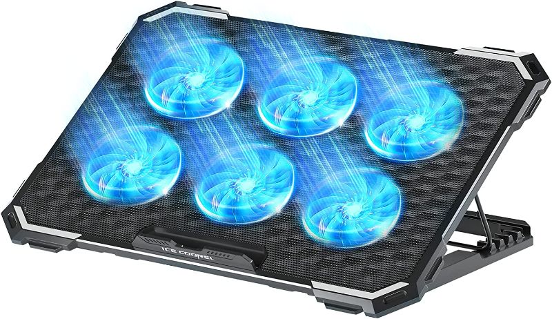 Photo 1 of ICE COOREL Laptop Cooling Pad with 6 Cooling Fans, Laptop Fan Cooling Pad for 14-17 Inch, Gaming Laptop Cooler Stand with 6 Height Adjustable, Notebook Cooler Pad with Two USB Port [2022 Version]
