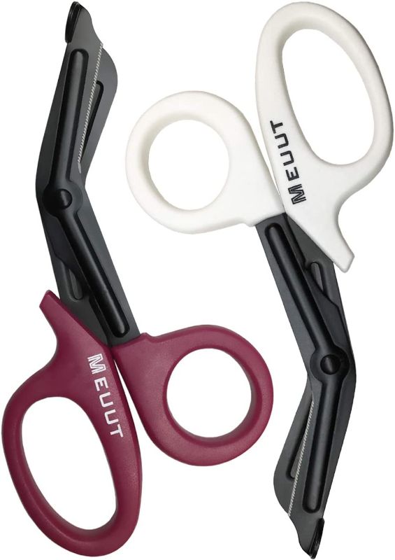 Photo 1 of MEUUT Medical Scissors Trauma Shears-7.5" Bandage Scissors, Fluoride -Coated Blades Nursing Scissors Surgical Grade Shears EMT Scissors for EMT Workers, Doctors & Nurses (Burgundy+White)
