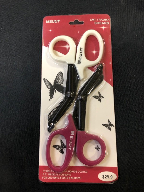Photo 2 of MEUUT Medical Scissors Trauma Shears-7.5" Bandage Scissors, Fluoride -Coated Blades Nursing Scissors Surgical Grade Shears EMT Scissors for EMT Workers, Doctors & Nurses (Burgundy+White)
